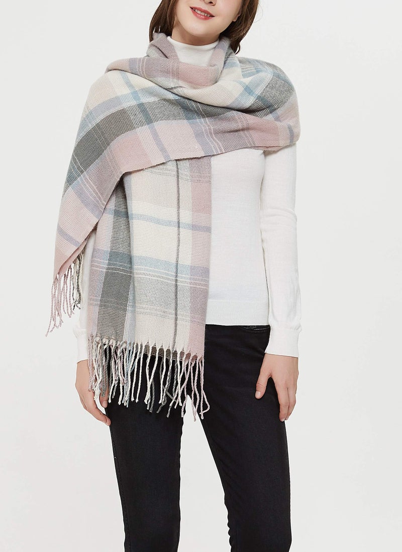 Wander Agio Womens Fashion Long Shawl Big Scarves Grid Winter Warm Large Plaid Scarf Pink Grey 5 - Image 2